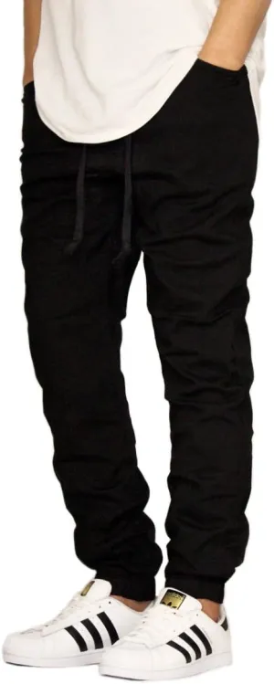 Men's Black Twill Drop Crotch Jogger Pants
