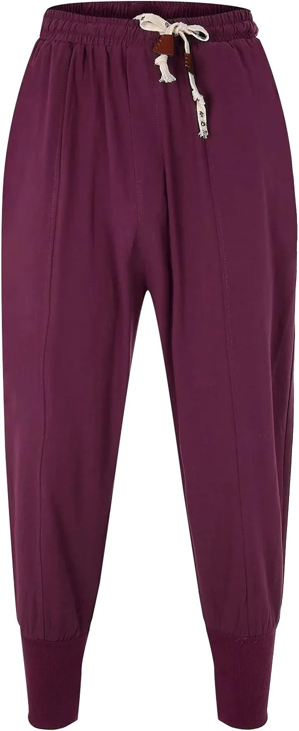 Mens Casual Pants Elastic Waist Drawstring Lightweight Loose Fit Summer Beach Trousers, Drop-Crotch Sweatpants for Men
