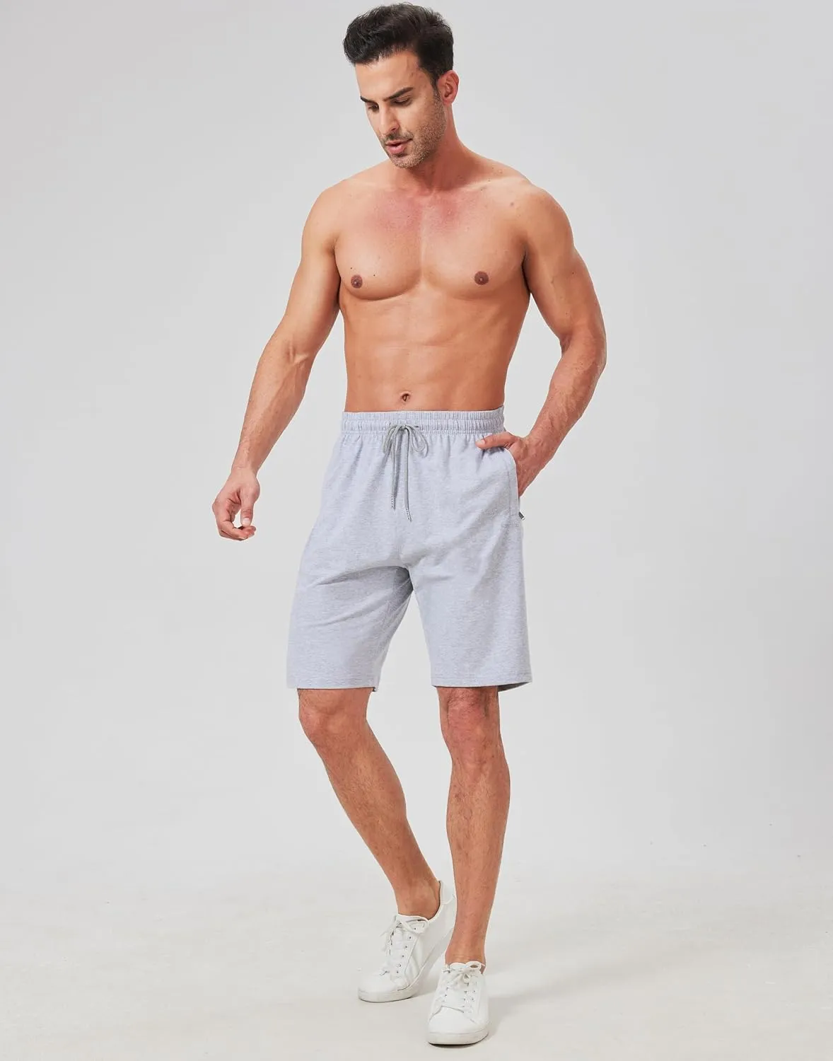 Mens Cotton Shorts Sweat Athletic Shorts for Men, Lounge, Gym, Yoga, Workout with Zipper Pockets