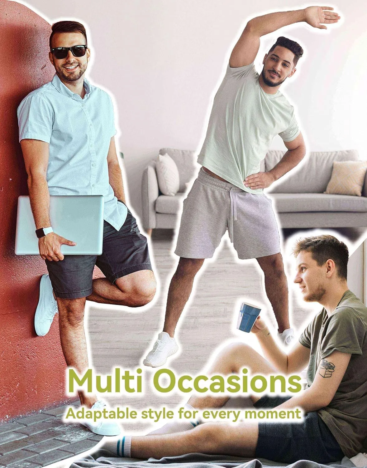 Mens Cotton Shorts Sweat Athletic Shorts for Men, Lounge, Gym, Yoga, Workout with Zipper Pockets