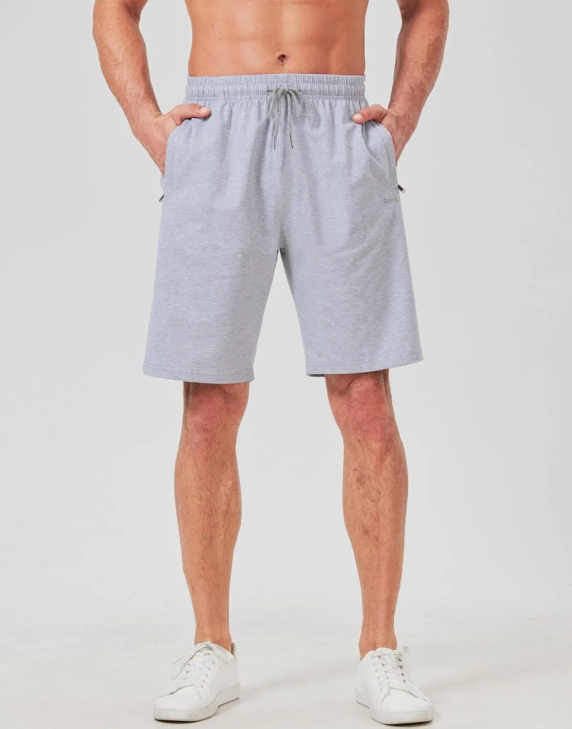 Mens Cotton Shorts Sweat Athletic Shorts for Men, Lounge, Gym, Yoga, Workout with Zipper Pockets