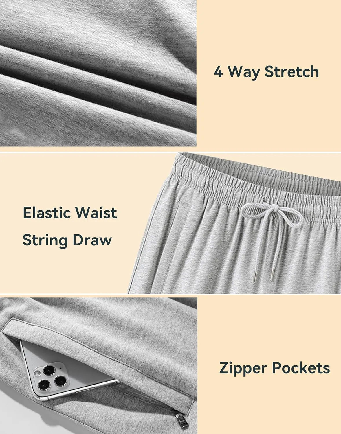 Mens Cotton Shorts Sweat Athletic Shorts for Men, Lounge, Gym, Yoga, Workout with Zipper Pockets
