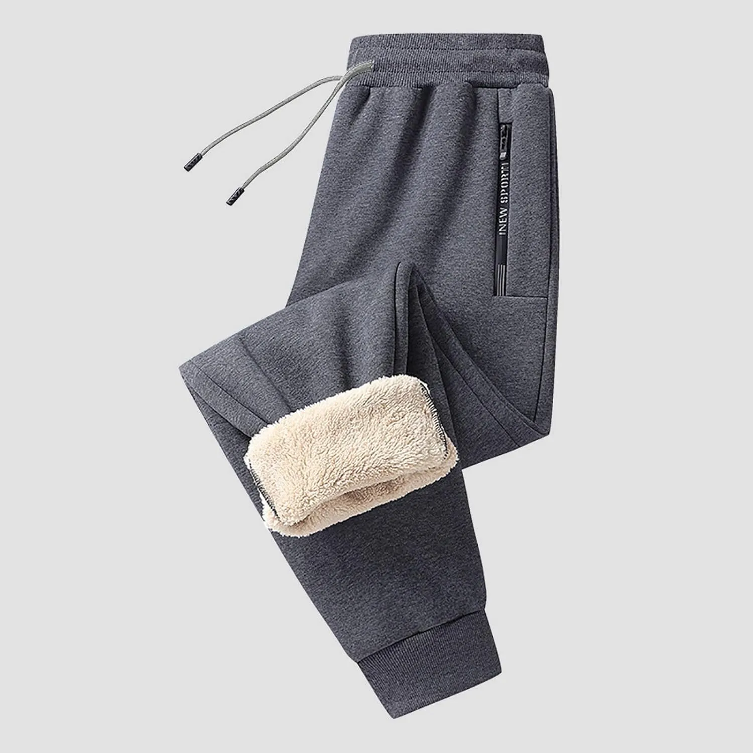 Mens Fleece Lined Pants, Mens Sherpa Lined Sweatpants Winter Warm Fleece Pants Straight Leg Drawstring Jogging Pants