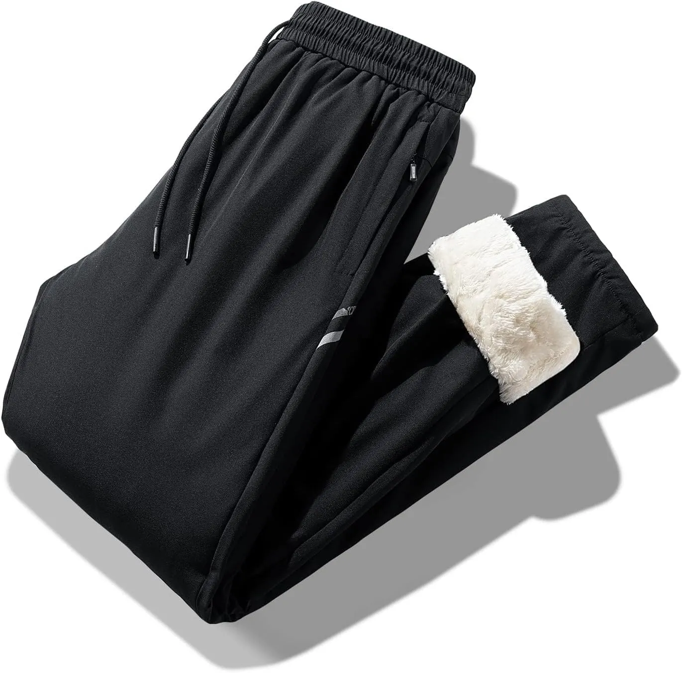 Mens Fleece Lined Sweatpants Oversized Thicken Warm Straight Leg Athletic Joggers Baggy Drawstring Workout Trousers