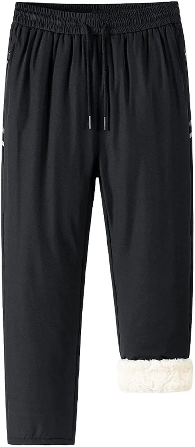 Mens Fleece Lined Sweatpants Oversized Thicken Warm Straight Leg Athletic Joggers Baggy Drawstring Workout Trousers