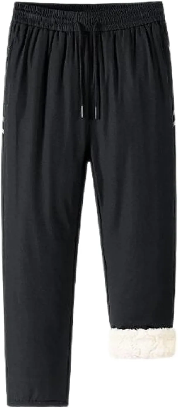 Mens Fleece Lined Sweatpants Oversized Thicken Warm Straight Leg Athletic Joggers Baggy Drawstring Workout Trousers