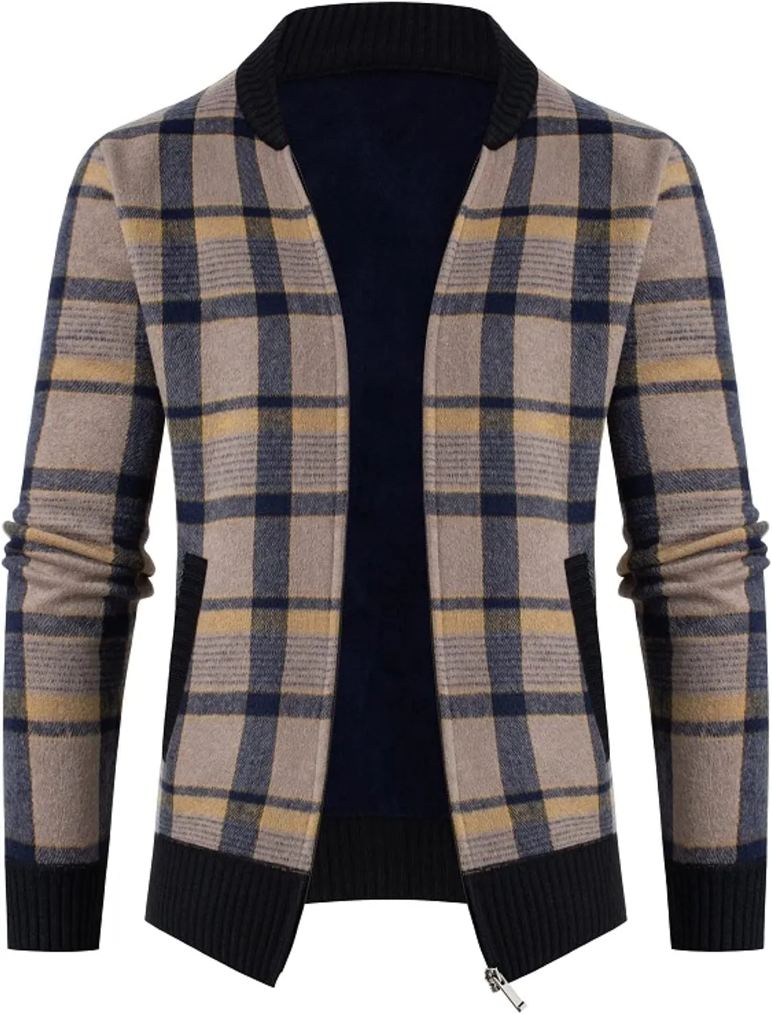 Mens Full Zip Cardigan Sweaters Fashion Fall Winter Sweaters Warm Lapel Hooded Jacket Sweater Coats Jackets