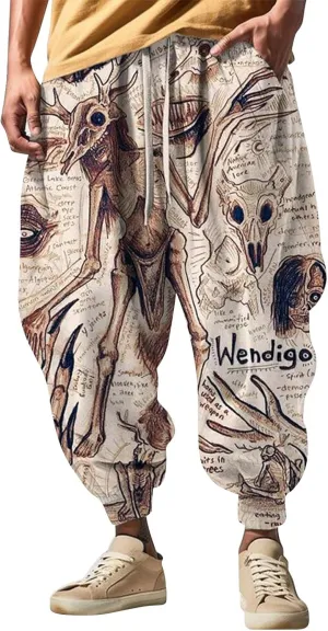 Men's Harem Drawstring Pants Men's Autumn Fun Print Fashion Street Feel Casual Sweatpants Loose Drop Crotch Trousers