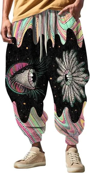 Men's Harem Drawstring Pants Men's Autumn Fun Print Fashion Street Feel Casual Sweatpants Loose Drop Crotch Trousers