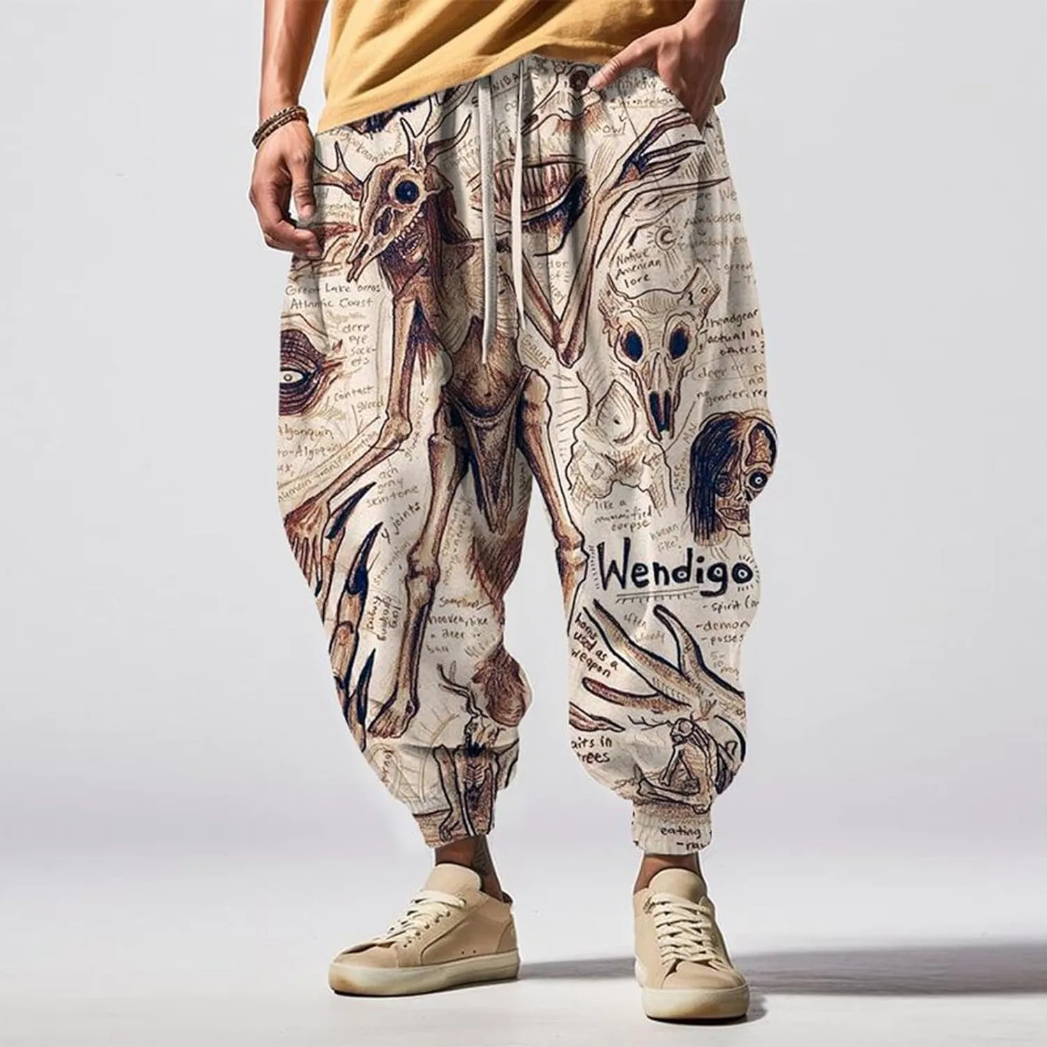 Men's Harem Drawstring Pants Men's Autumn Fun Print Fashion Street Feel Casual Sweatpants Loose Drop Crotch Trousers