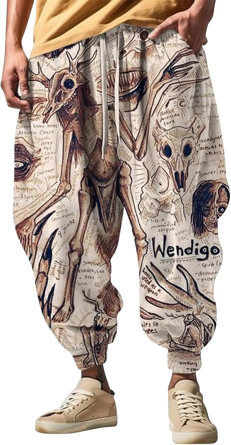 Men's Harem Drawstring Pants Men's Autumn Fun Print Fashion Street Feel Casual Sweatpants Loose Drop Crotch Trousers