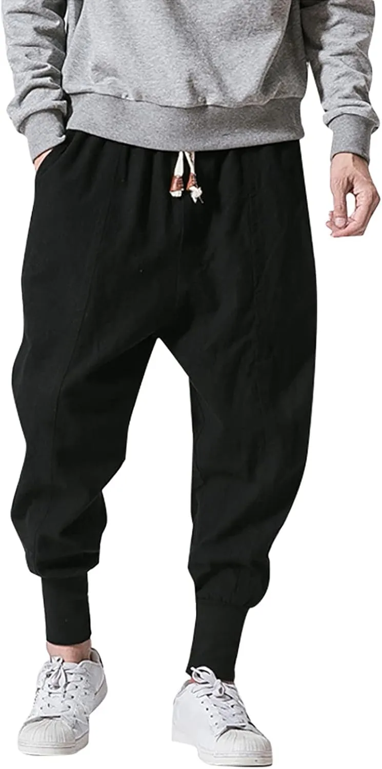 Men's Joggers Sweatpants Baggy Drop Crotch Drawstring Elastic Waist Harem Pants Baggy Hip Hop Sports Jogger Pant
