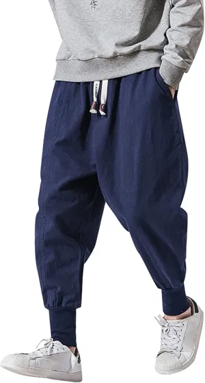 Men's Joggers Sweatpants Baggy Drop Crotch Drawstring Elastic Waist Harem Pants Baggy Hip Hop Sports Jogger Pant