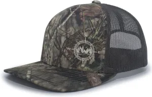Men's Outdoors Compass Scenic Forest Woodland Embroidered Mesh Back Trucker Hat