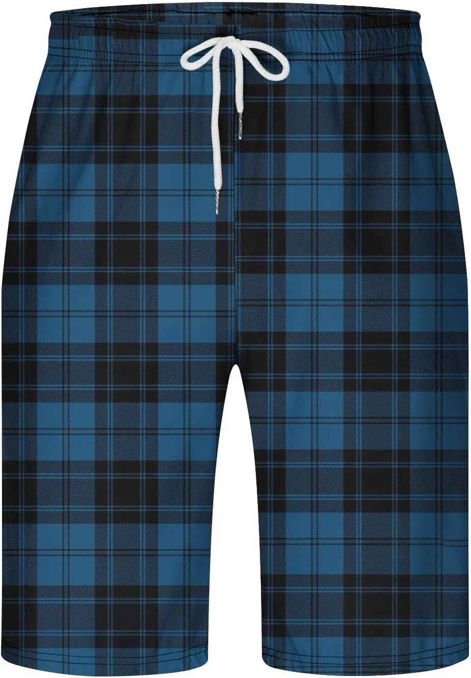 Mens Pajama Shorts Drawstring Waist Soft Comfy Lounge Shorts Plus Size Casual Loose Fit Plaid Shorts with Pockets