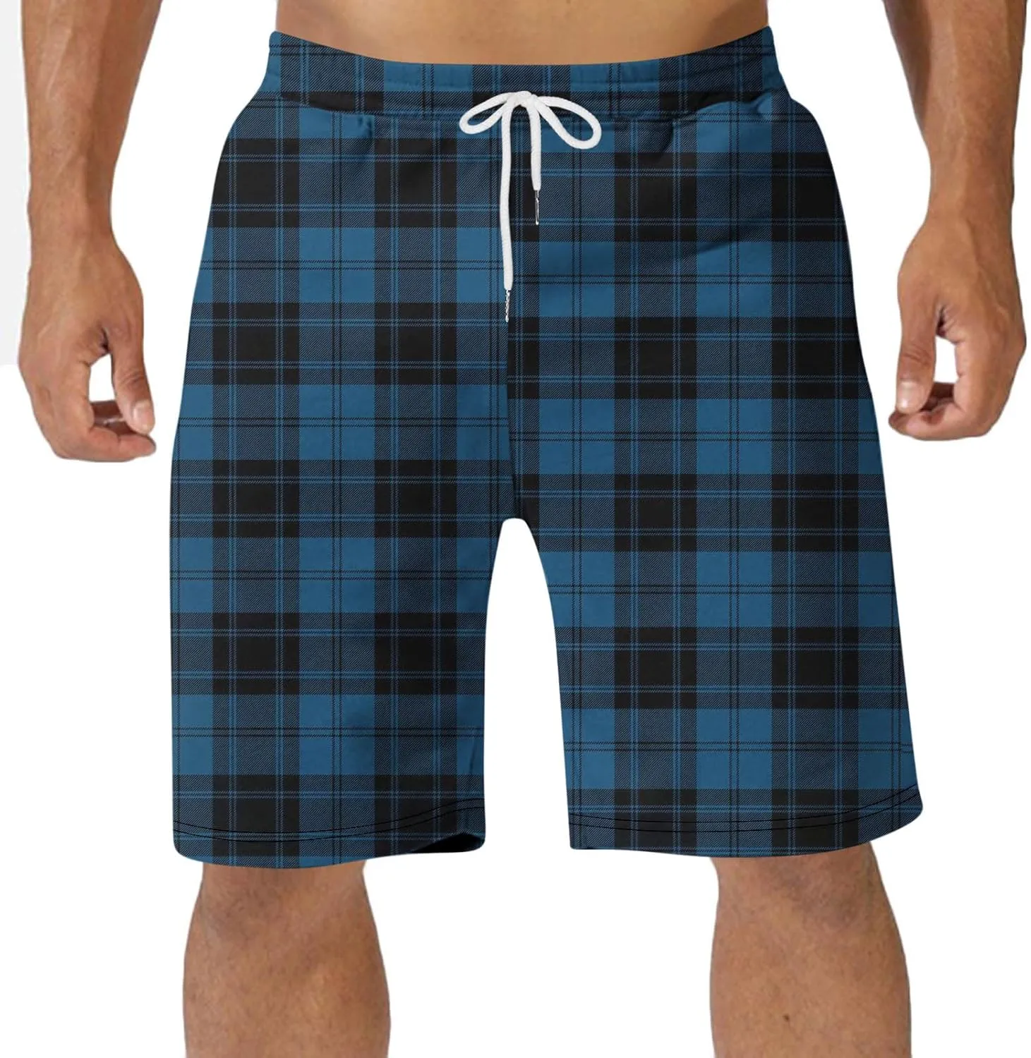 Mens Pajama Shorts Drawstring Waist Soft Comfy Lounge Shorts Plus Size Casual Loose Fit Plaid Shorts with Pockets
