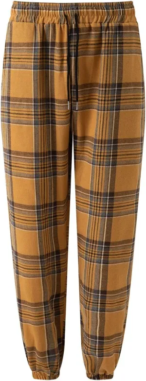 Mens Plaid Sweatpants Elastic Waist Casual Lounge Bottom Soft Comfy Long Pants Sportswear with Pocket and Drawstring