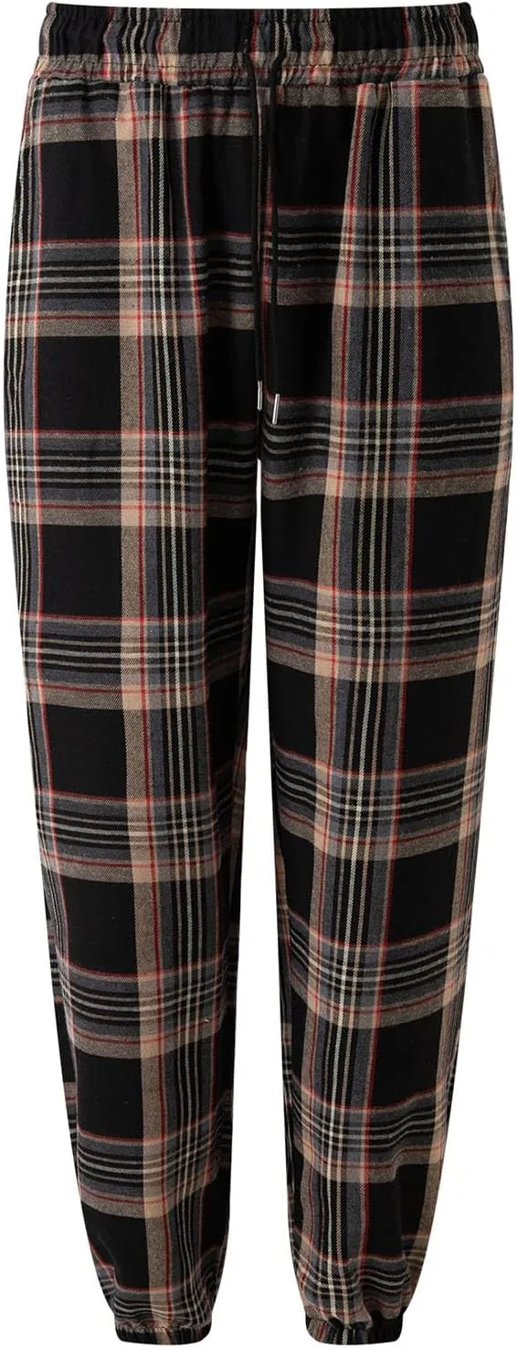 Mens Plaid Sweatpants Elastic Waist Casual Lounge Bottom Soft Comfy Long Pants Sportswear with Pocket and Drawstring