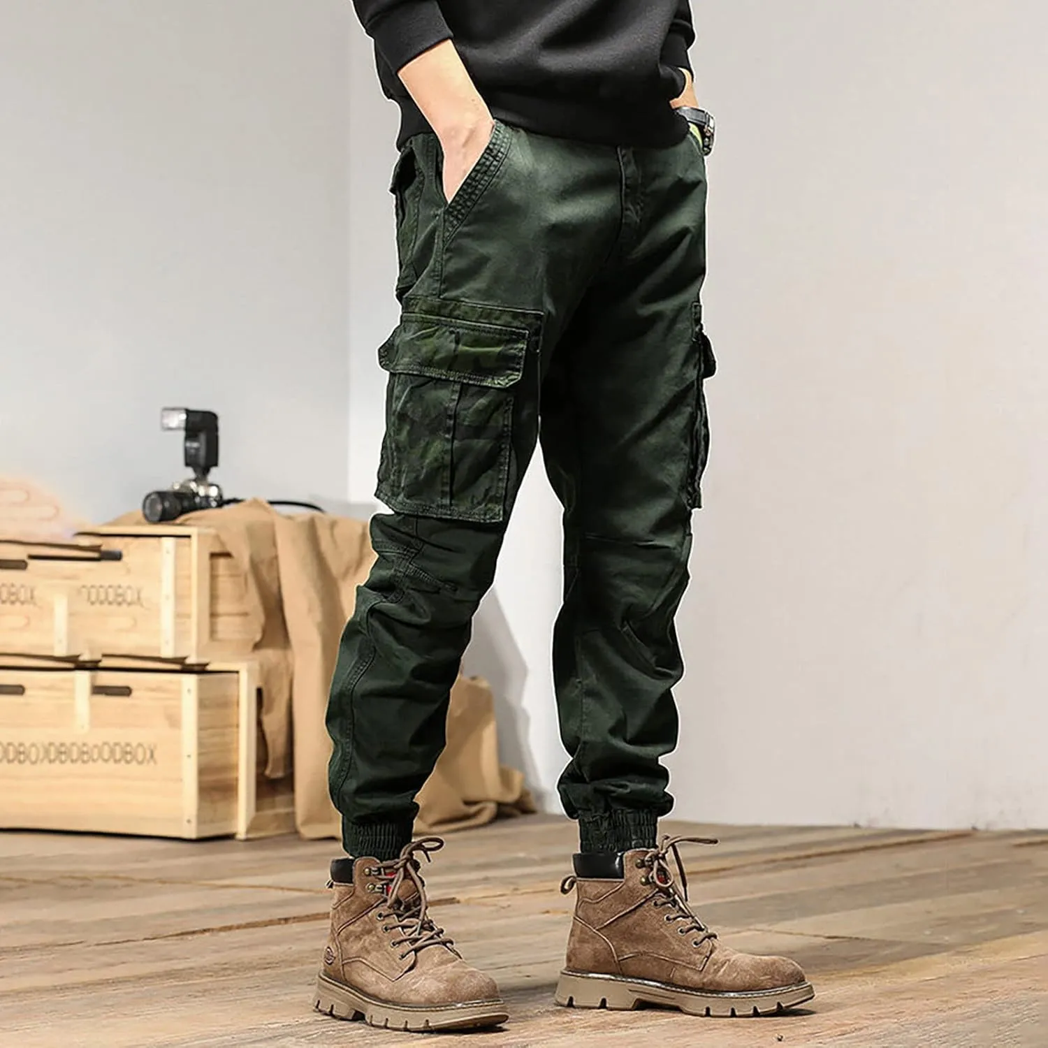 Mens Sweatpants with Pockets Big and Tall Athletic Cargo Trousers Utility Pants with Zip Pockets Joggers for Men Cargo