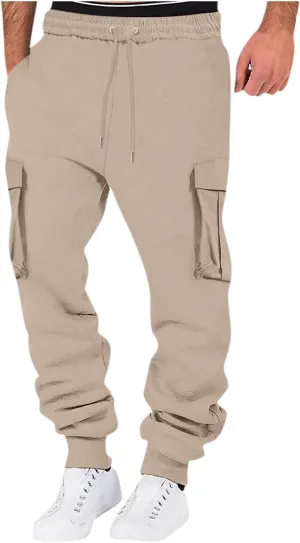 Mens Sweatpants with Pockets Big and Tall Pant Fleece Liend Pants Hiking Drawstring Joggers Cargo Pant Men Pants Hiking