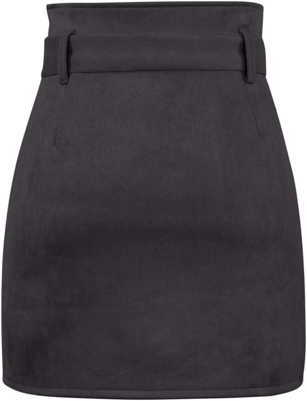 Meyeeka Women's Paperbag High Waist Button Trim Front Belted Faux Suede Mini Skirt