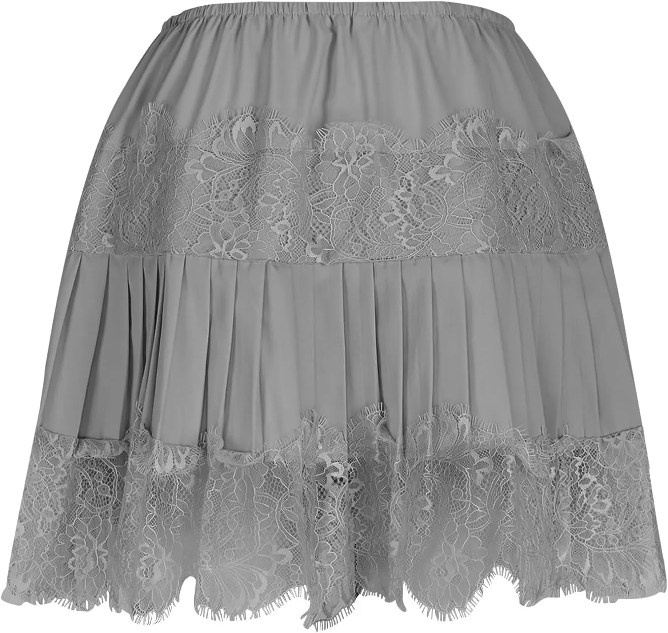 Mini Skirt for Women Summer Solid Lace Slip Layered Pleated Streetwear Short Skirts Elastic Waist Flowy Tiered Skirt