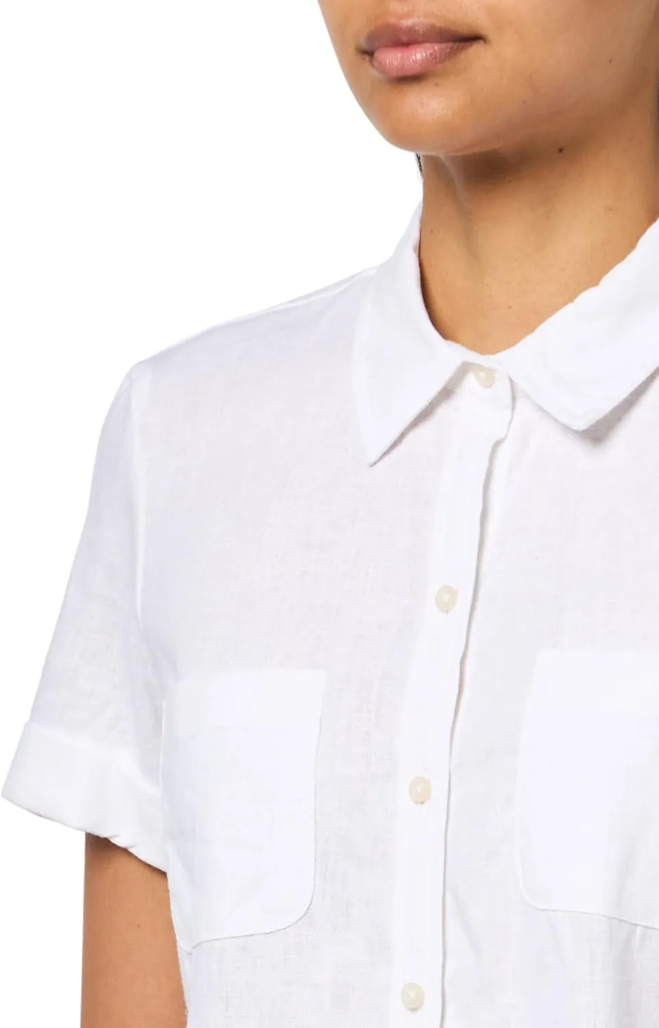 Nautica Women's Short Sleeve Linen Blend Button Up Collared Camp Shirt