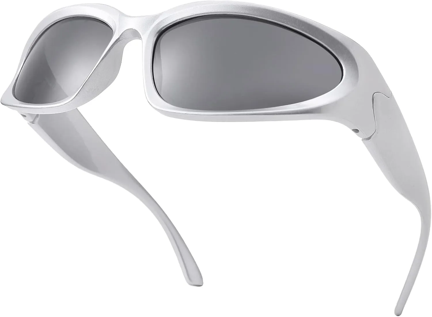 NULOOQ Wrap Around Sunglasses for Women Men – Trendy Swift Y2K Oval Sport Shades Silver Futuristic Sunglasses