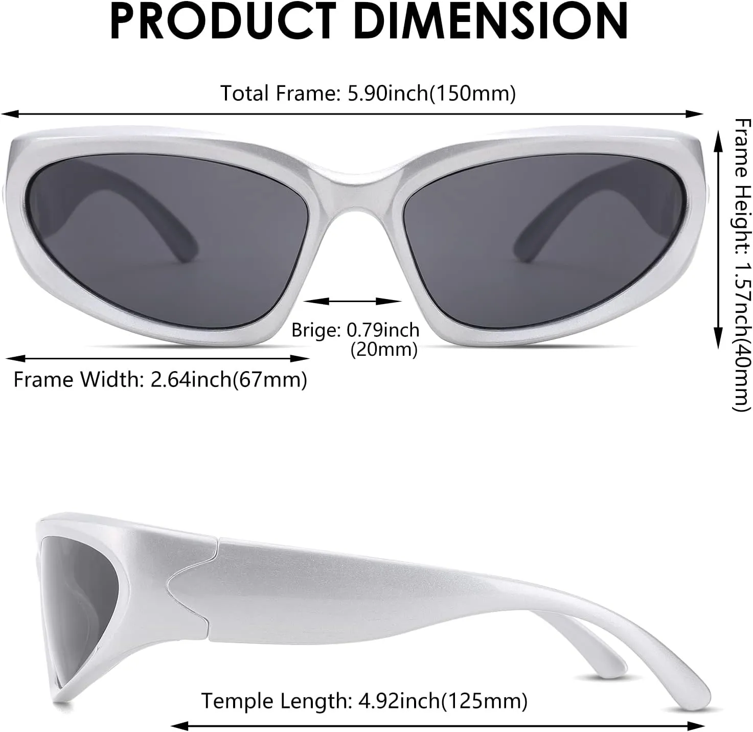NULOOQ Wrap Around Sunglasses for Women Men – Trendy Swift Y2K Oval Sport Shades Silver Futuristic Sunglasses