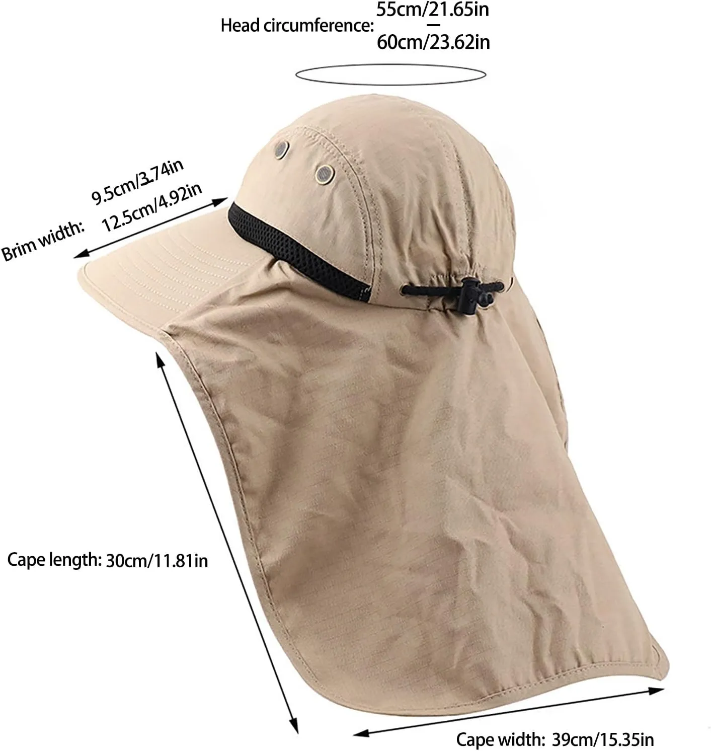 Outdoor Sun Hat for Men Women Wide Brim Sunscreen Fishing Hat with Neck Mesh Breathable Visors Cap