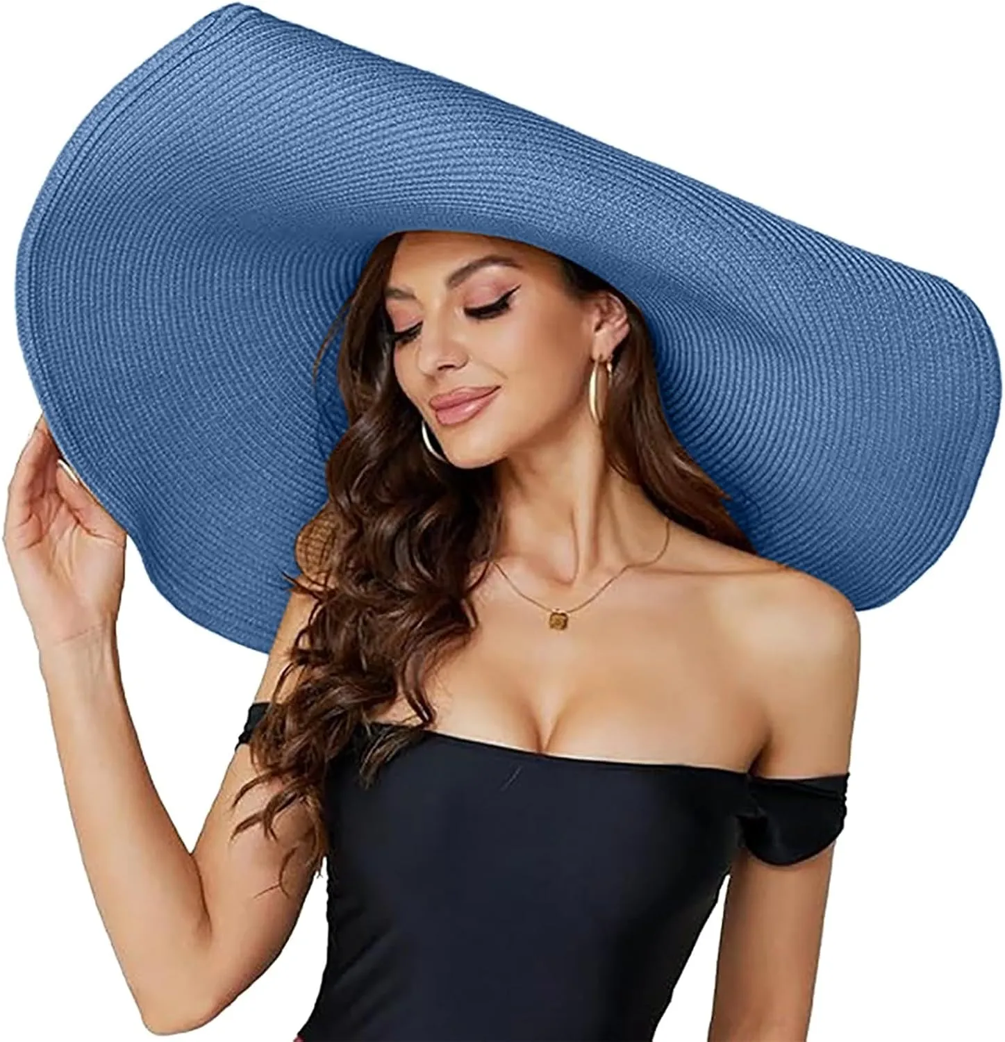 Oversized Beach Straw Hat for Women Large Wide Brim Visor Hats Floppy Foldable Roll up Cap Summer UV Protection Cap