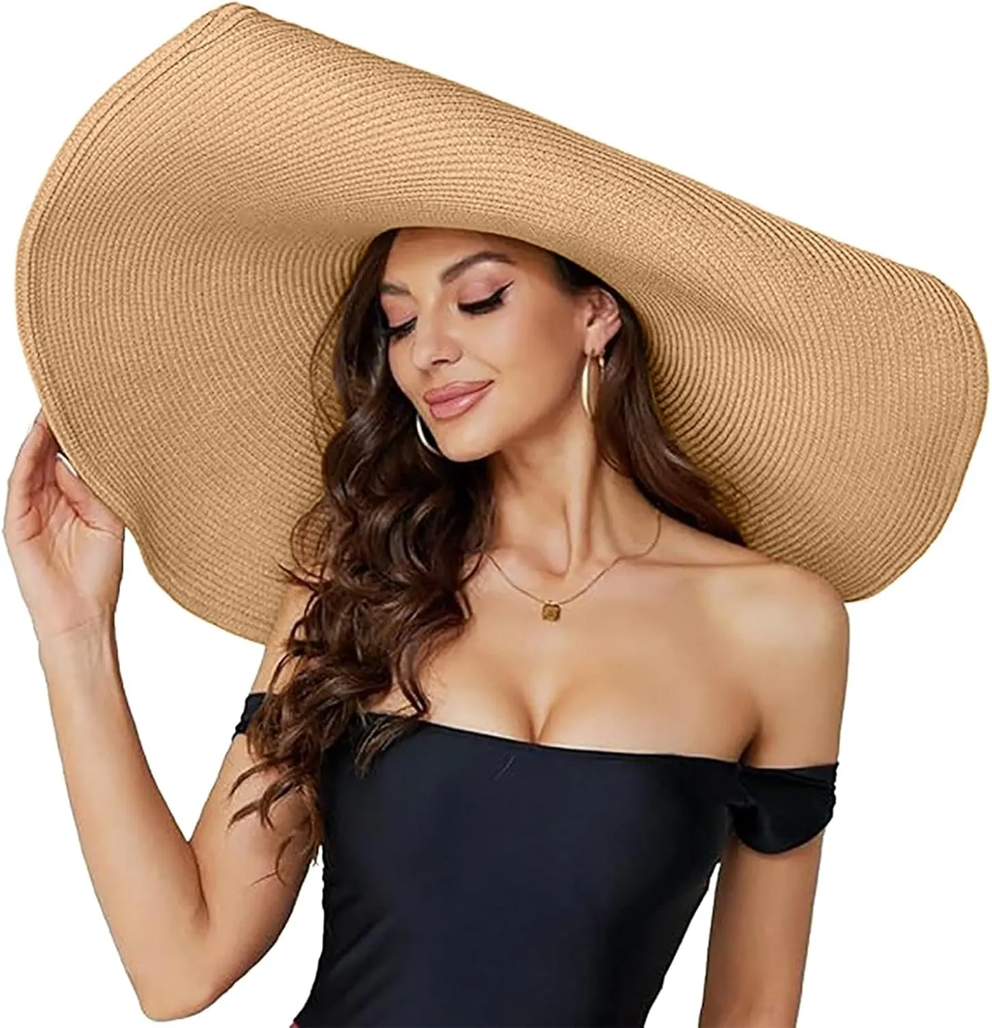 Oversized Beach Straw Hat for Women Large Wide Brim Visor Hats Floppy Foldable Roll up Cap Summer UV Protection Cap
