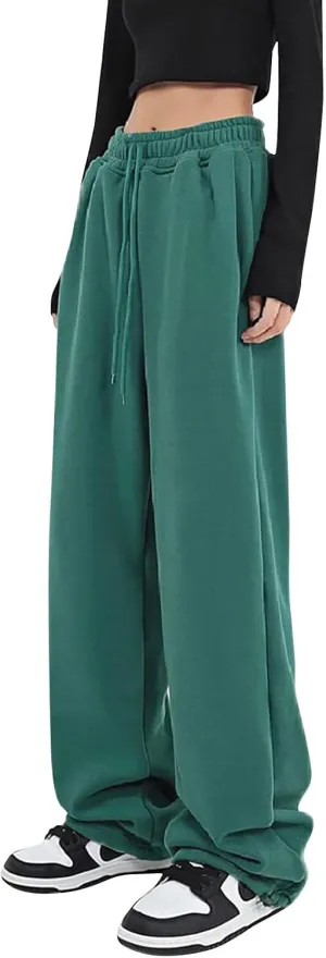 Oversized Sweatpants for Women Y2K Baggy Drawstring High Waisted Wide Leg Pants Comfy Fleece Joggers with Pockets