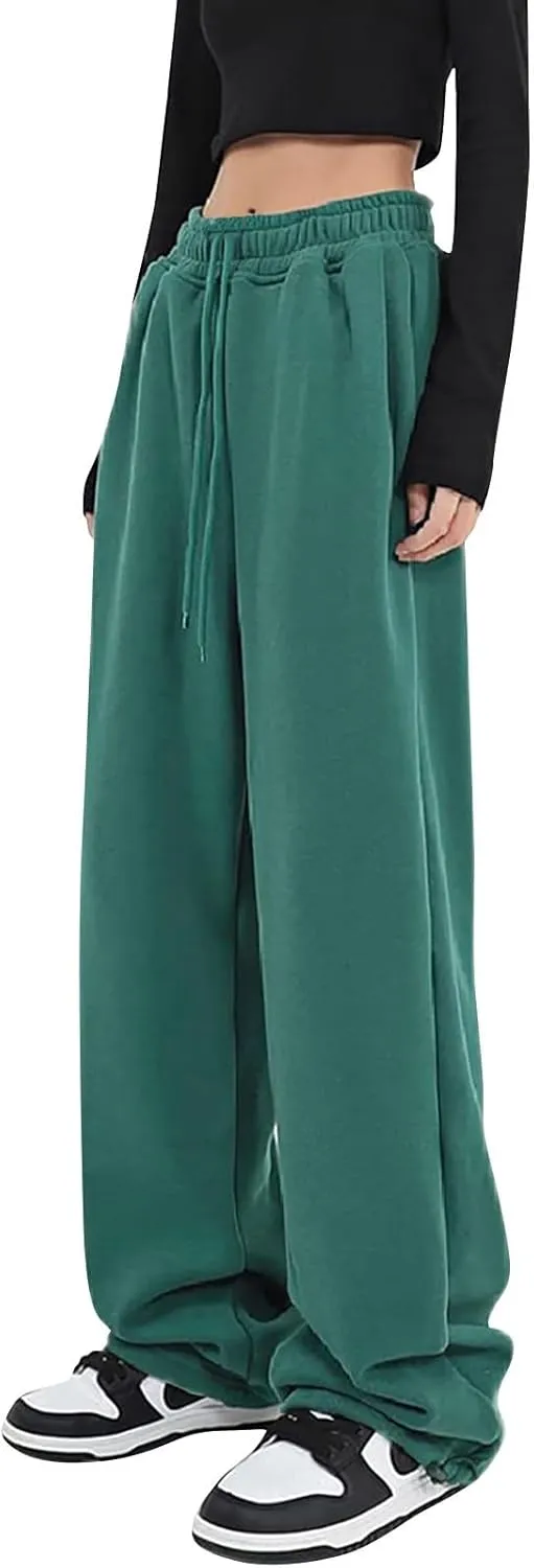 Oversized Sweatpants for Women Y2K Baggy Drawstring High Waisted Wide Leg Pants Comfy Fleece Joggers with Pockets