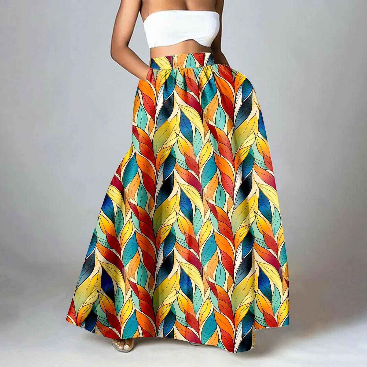 Pencil Skirt for Women Tummy Control High Waist Maxi Skirt Casual Loose Flowy Boho Party Long Women's Skirts with Pocket