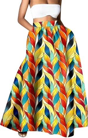 Pencil Skirt for Women Tummy Control High Waist Maxi Skirt Casual Loose Flowy Boho Party Long Women's Skirts with Pocket