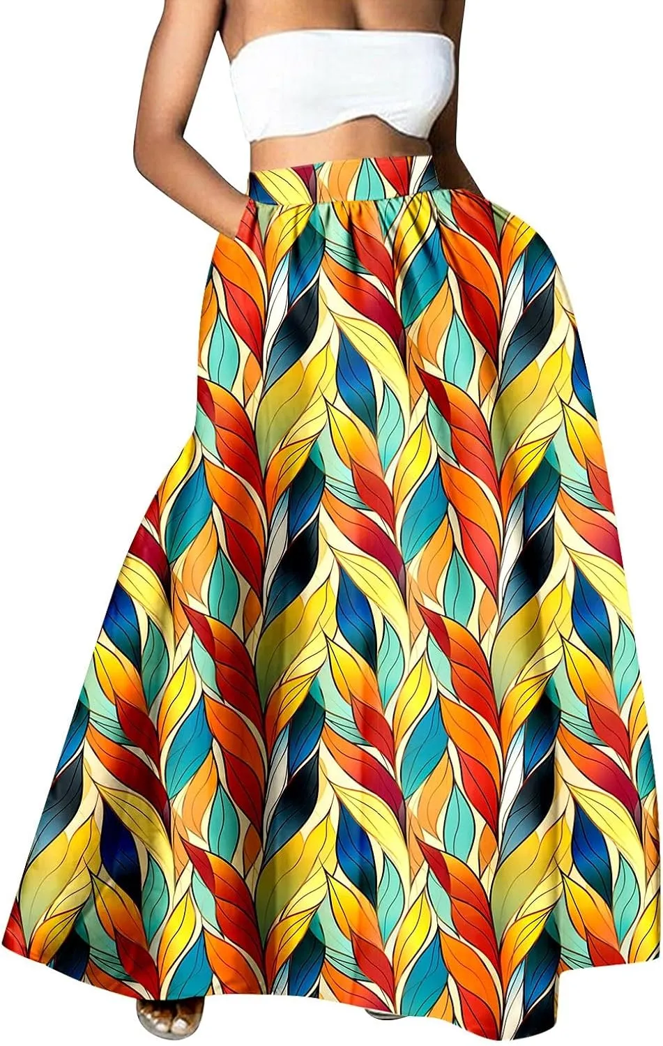 Pencil Skirt for Women Tummy Control High Waist Maxi Skirt Casual Loose Flowy Boho Party Long Women's Skirts with Pocket