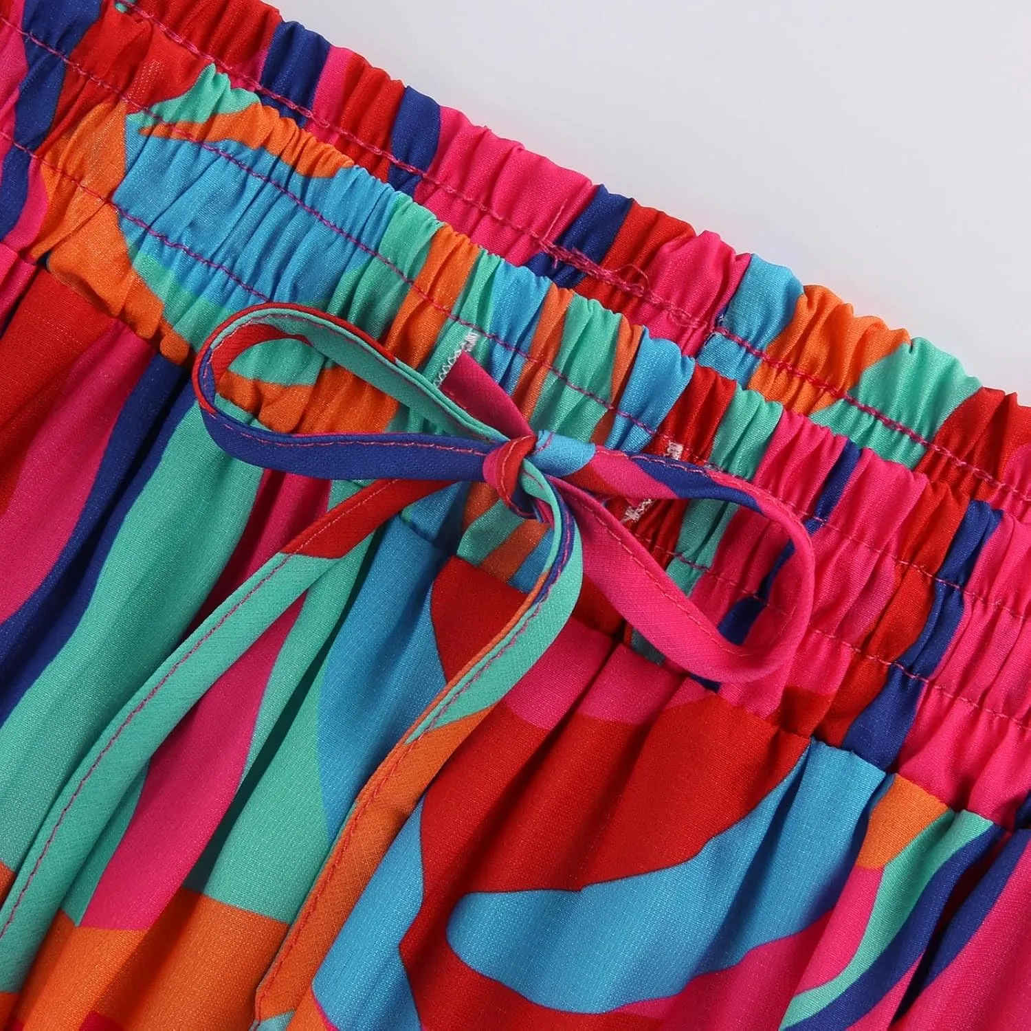 Ruffle Maxi Skirt for Women Summer Drawstring Elastic Aline Skirt Elegant Tiered Pleated Skirts Long with Pockets
