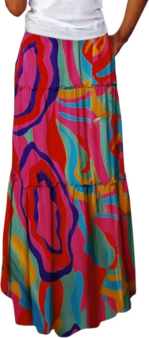Ruffle Maxi Skirt for Women Summer Drawstring Elastic Aline Skirt Elegant Tiered Pleated Skirts Long with Pockets
