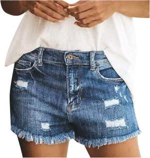 Rvidbe Womens Denim Shorts Teen Girls Casual Summer Comfy High Rise Stretchy Ripped Distressed Jean Shorts with Pockets High Waisted Jean Shorts Cute Shorts for Women