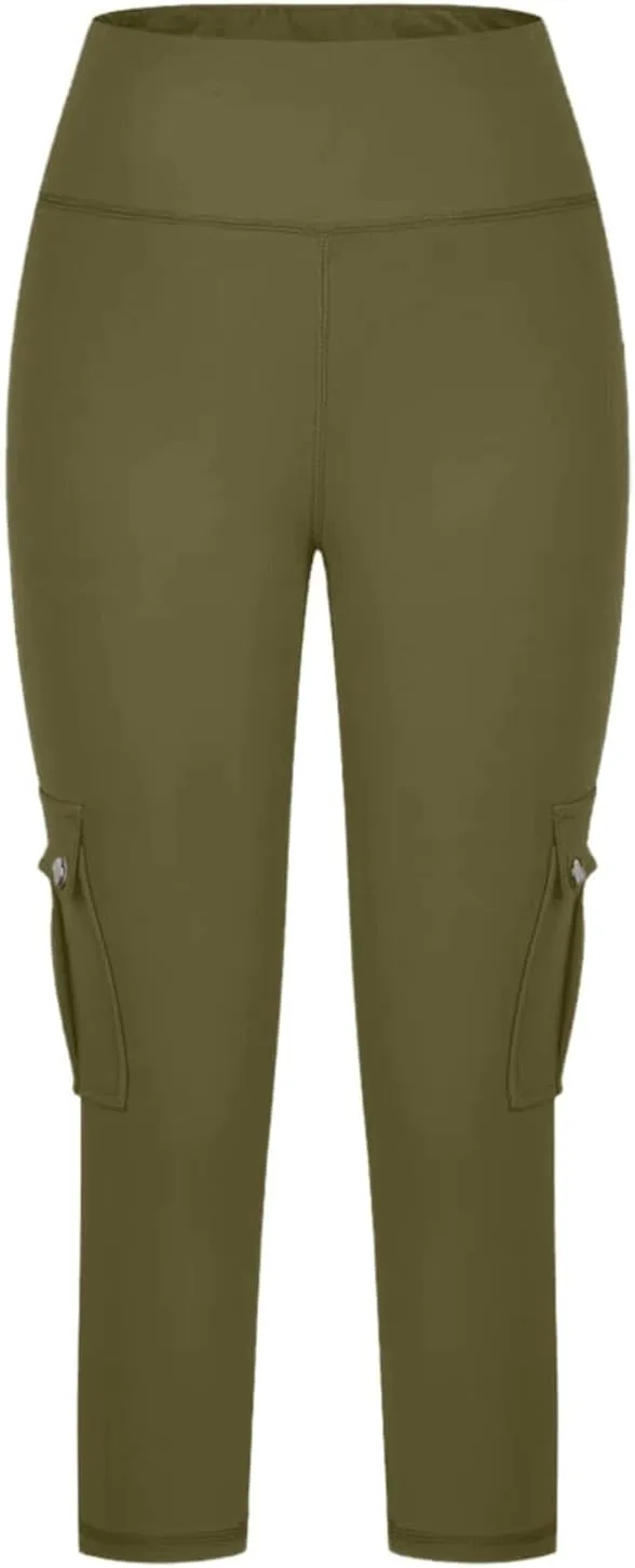 Seamless Leggings for Women Cargo High Waist Solid Slim Fit Workout Cargo Leggings with Pockets Capri Pants for Women