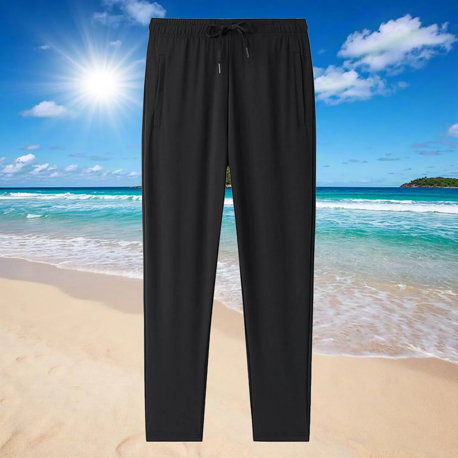 Sinzelimin Men's Jogger Sweatpants Summer Fashion Thin Ice Silk Stretch Comfy Drawstring Elastic Waist Wide Leg Running Pants