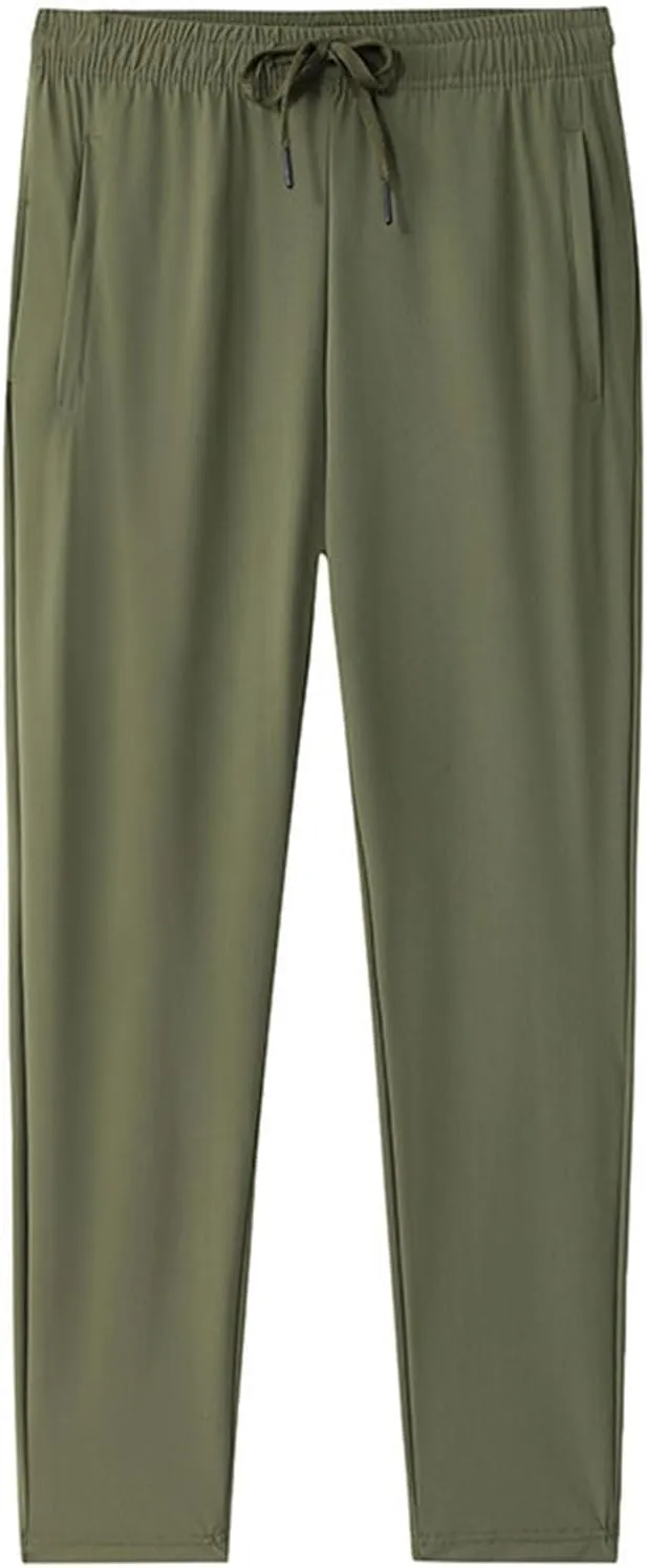 Sinzelimin Men's Jogger Sweatpants Summer Fashion Thin Ice Silk Stretch Comfy Drawstring Elastic Waist Wide Leg Running Pants