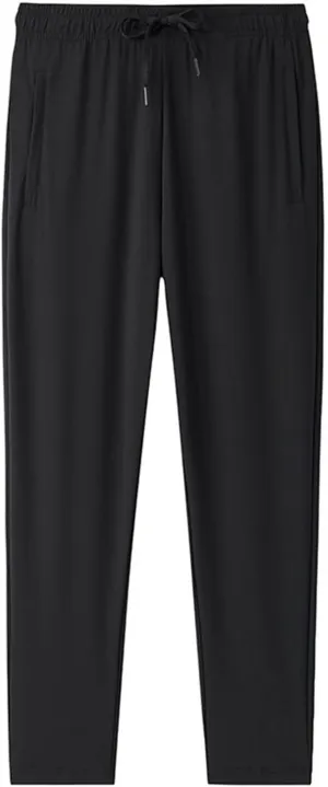 Sinzelimin Men's Jogger Sweatpants Summer Fashion Thin Ice Silk Stretch Comfy Drawstring Elastic Waist Wide Leg Running Pants