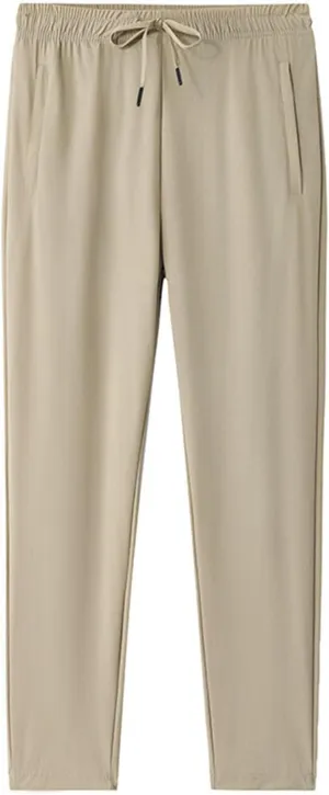 Sinzelimin Men's Jogger Sweatpants Summer Fashion Thin Ice Silk Stretch Comfy Drawstring Elastic Waist Wide Leg Running Pants