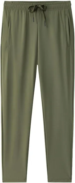Sinzelimin Men's Jogger Sweatpants Summer Fashion Thin Ice Silk Stretch Comfy Drawstring Elastic Waist Wide Leg Running Pants
