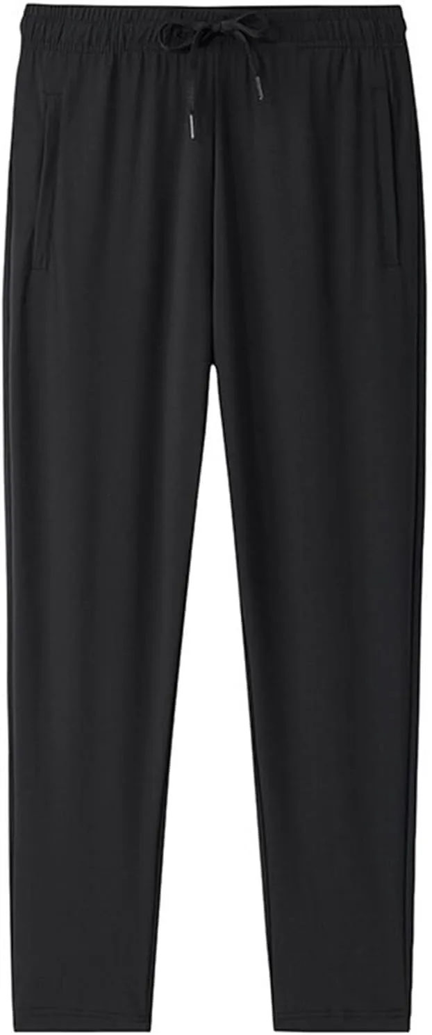 Sinzelimin Men's Jogger Sweatpants Summer Fashion Thin Ice Silk Stretch Comfy Drawstring Elastic Waist Wide Leg Running Pants