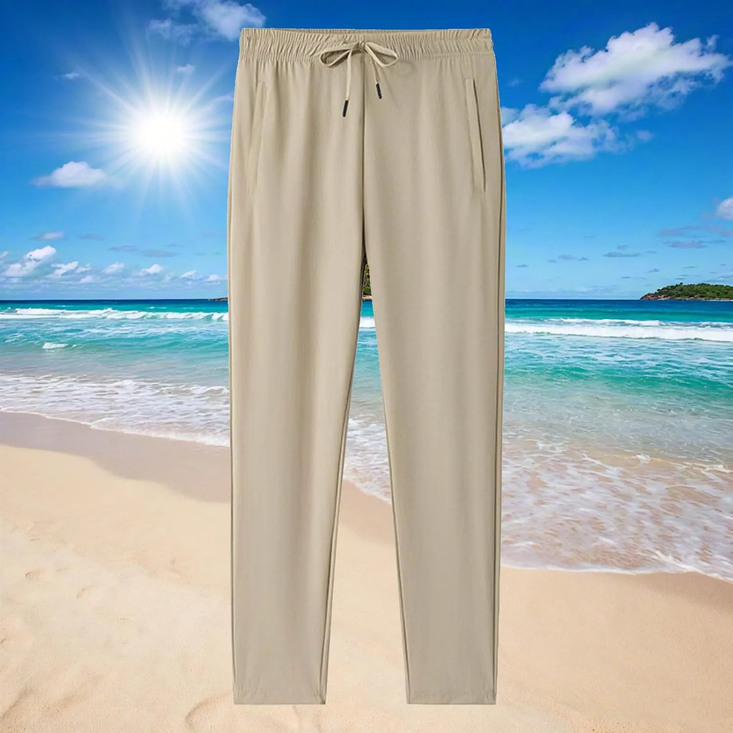 Sinzelimin Men's Jogger Sweatpants Summer Fashion Thin Ice Silk Stretch Comfy Drawstring Elastic Waist Wide Leg Running Pants
