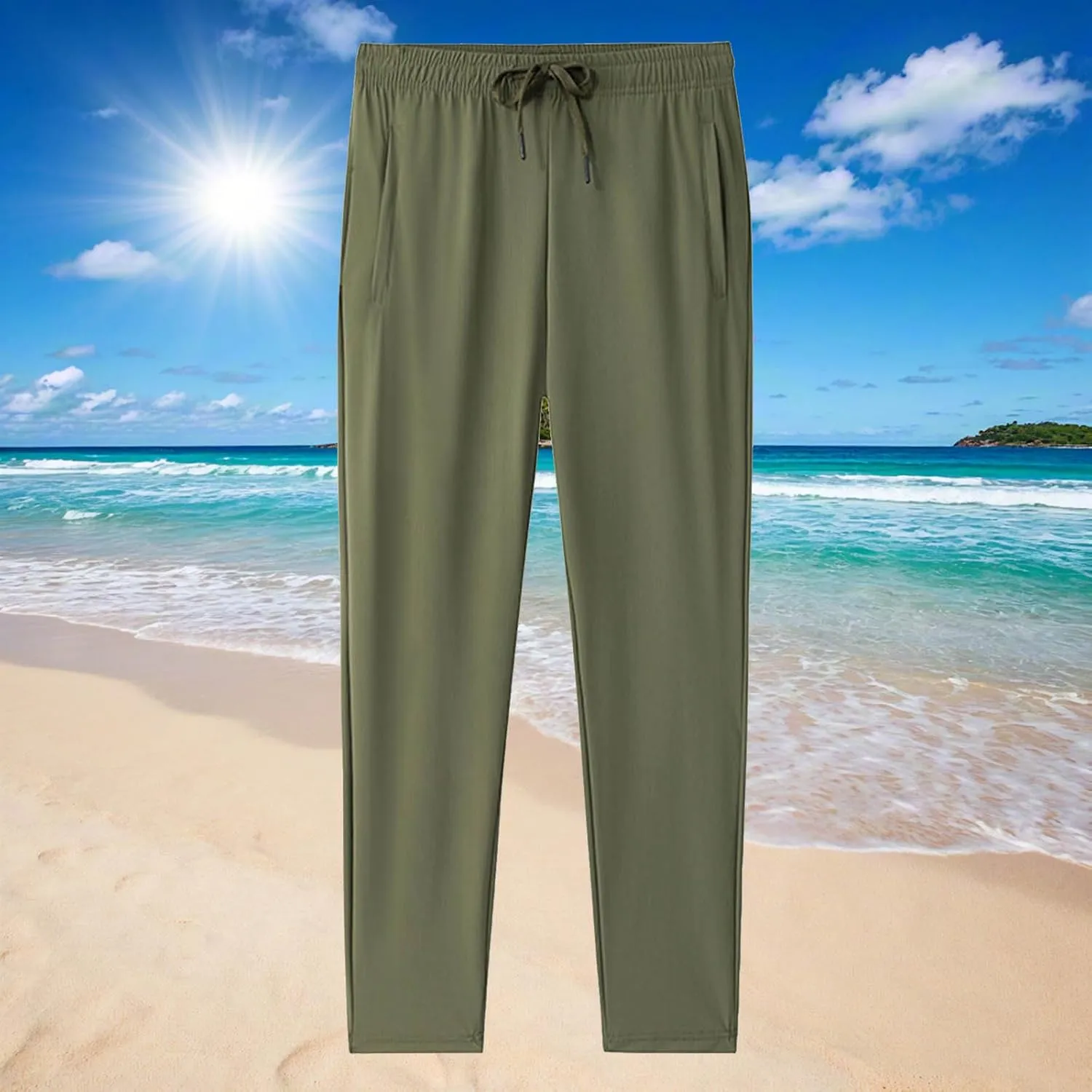 Sinzelimin Men's Jogger Sweatpants Summer Fashion Thin Ice Silk Stretch Comfy Drawstring Elastic Waist Wide Leg Running Pants
