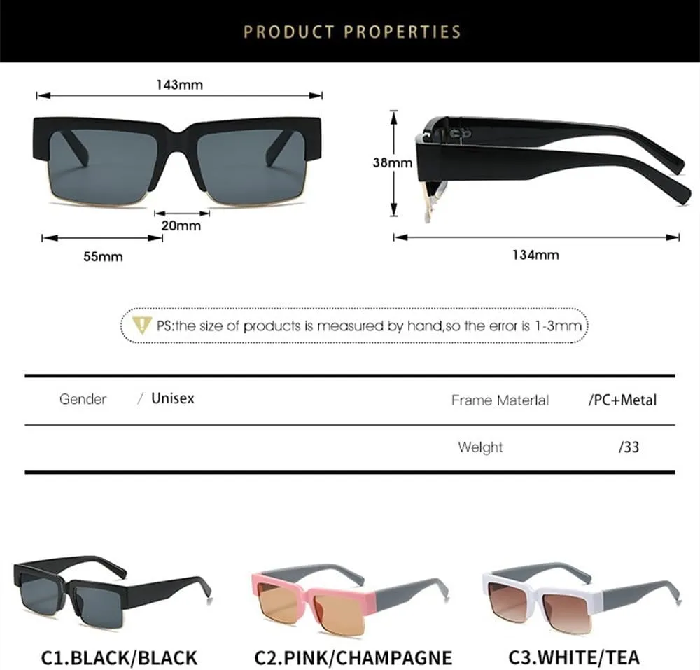 Small Half Sunglasses Women Fashion Vintage Shades Men Luxury Sun Glasses UV400 Eyewear